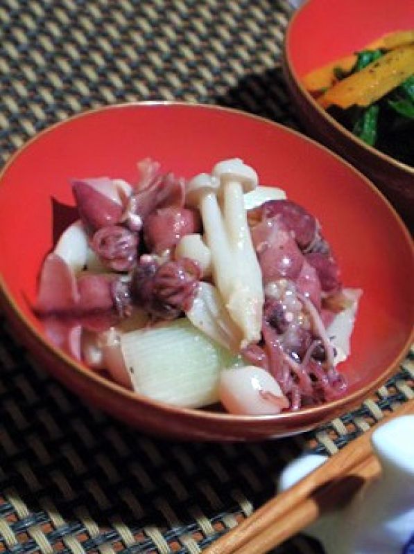 ホタルイカとしめじ、葱の酢味噌和え