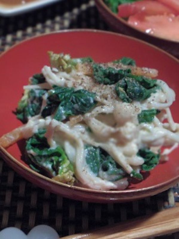 W菌パワー、えのきとほうれん草の酒粕白和え