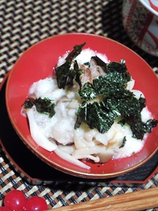 簡単ヘルシー、ぶなしめじの山かけ