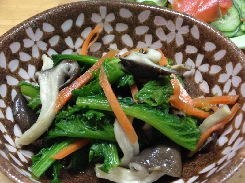 春♡霜降りひらたけとかき菜のゆず胡椒和え