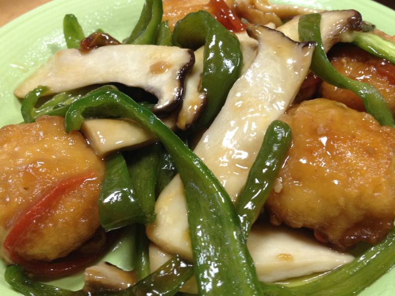 唐揚げとエリンギの甘酢あんかけ