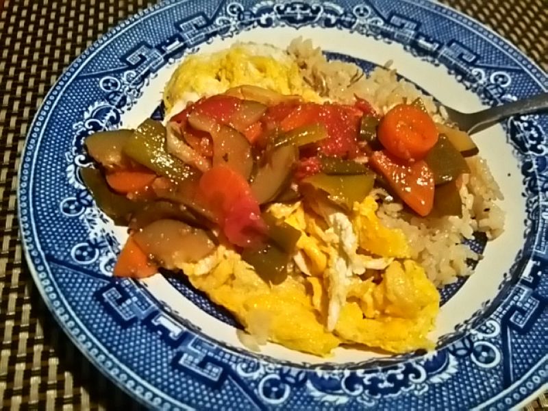 Ｗマイタケの和風ラタトゥイユオムライス