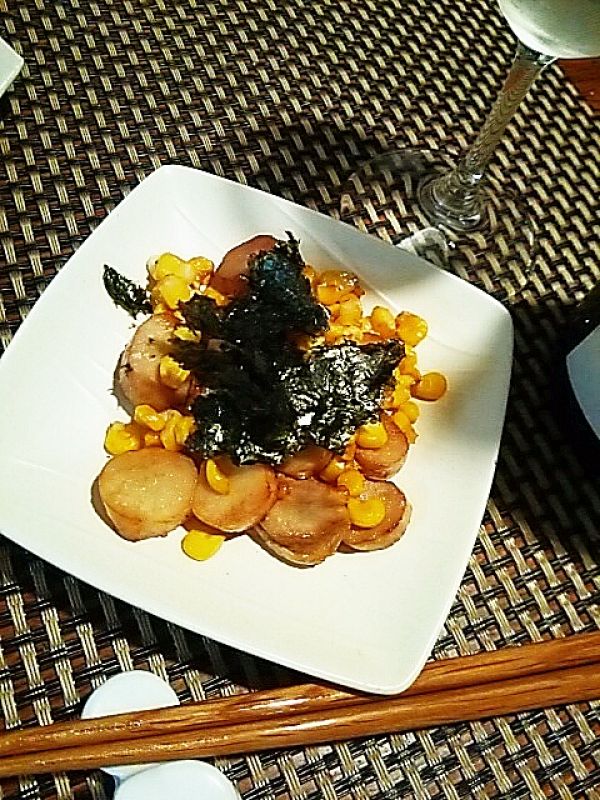 おつまみに、エリンギととうもろこしの焦がしバター醤油