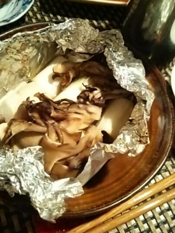 簡単おつまみ、舞茸と鮭の白子のホイル焼き