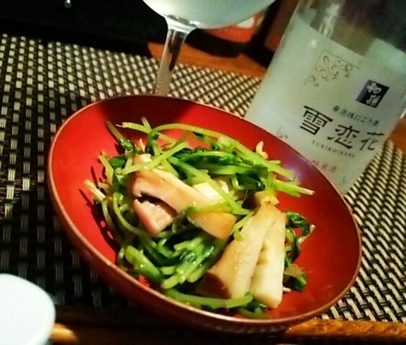 簡単一品、エリンギと豆苗のからし和え