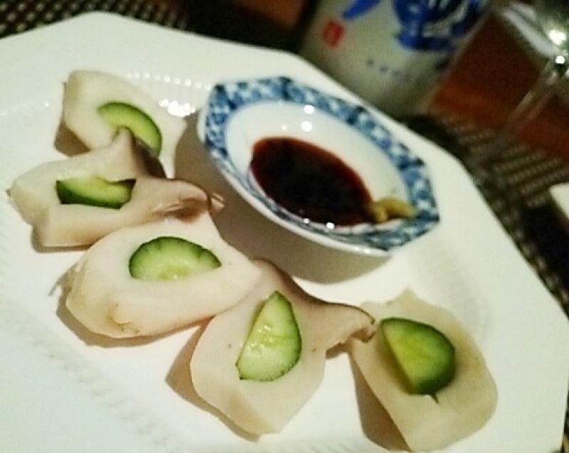 簡単ヘルシー、胡瓜射込みのエリンギ刺身