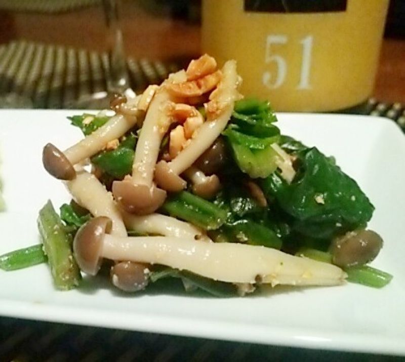 節分のお豆を使って、しめじとほうれん草の煎り大豆和え