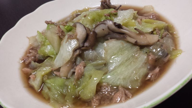 マイタケとレタスの和風炒め煮