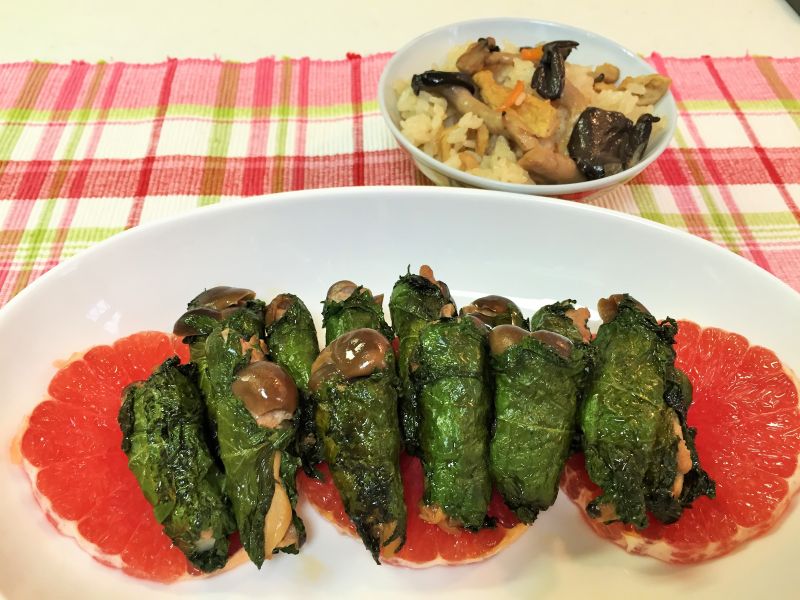 ブナシメジのしそ巻き&霜降りひらたけの炊き込みご飯