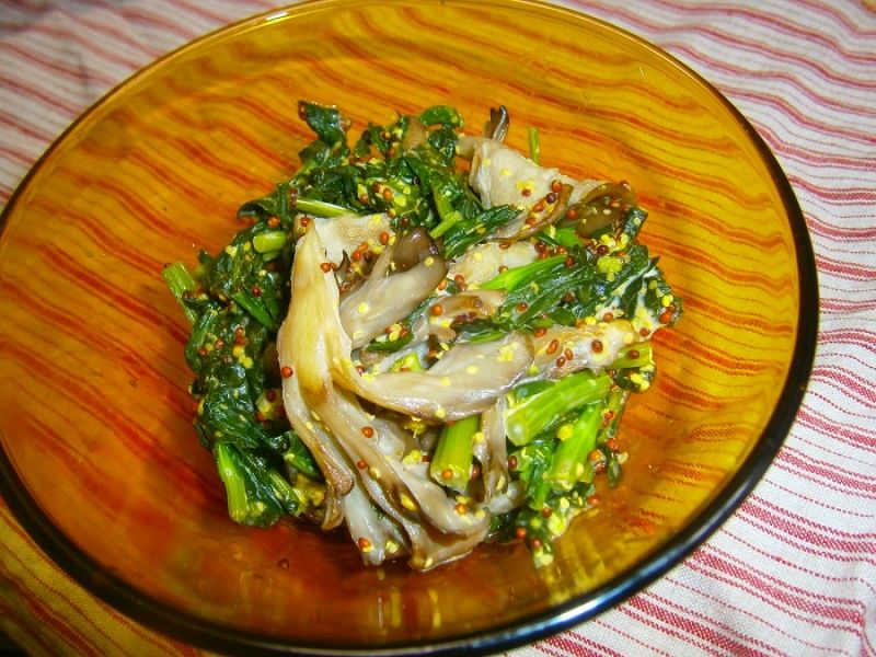 マイタケとなばなのハニーマスタードあえ