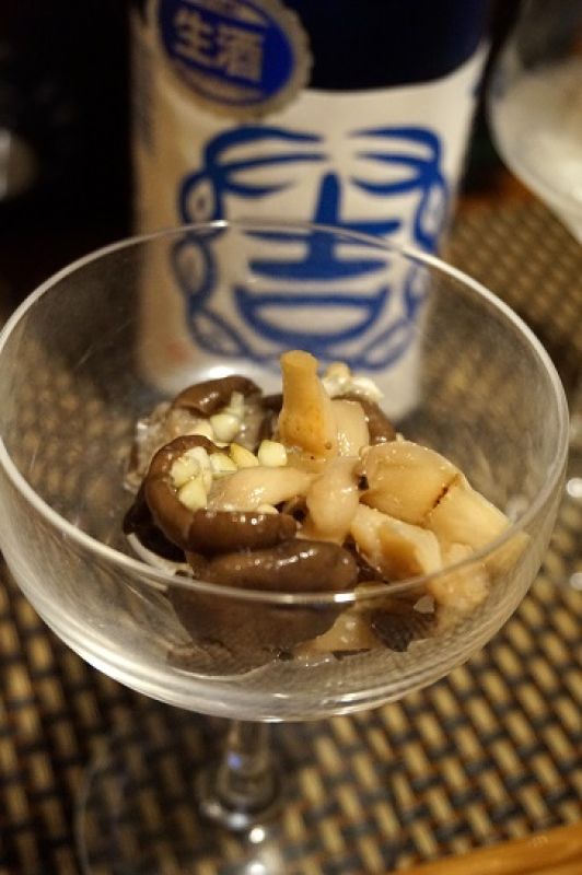 ひらたけとそばの実の塩麹漬け