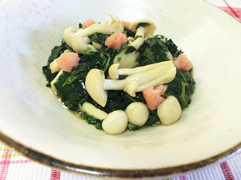 ブナピーとモロヘイヤとたらこの和え物♪