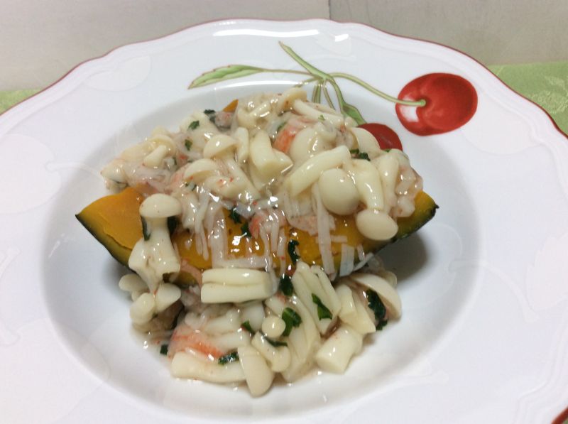 蒸しかぼちゃのブナピー餡かけ