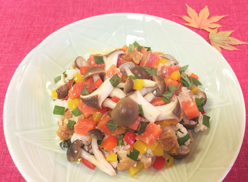 きのことサーモンとパプリカの紅葉ちらし寿司♪