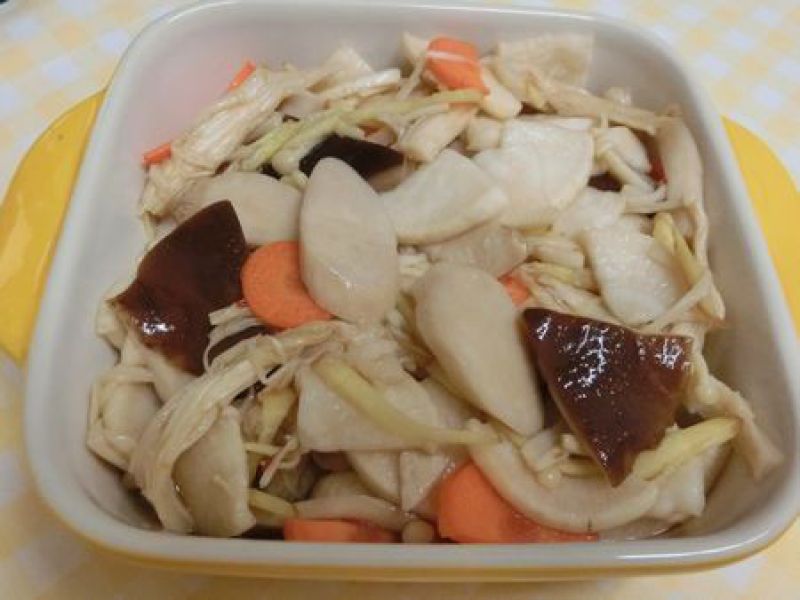 白だしで常備菜☆　きのこと根菜のあっさり福神漬け