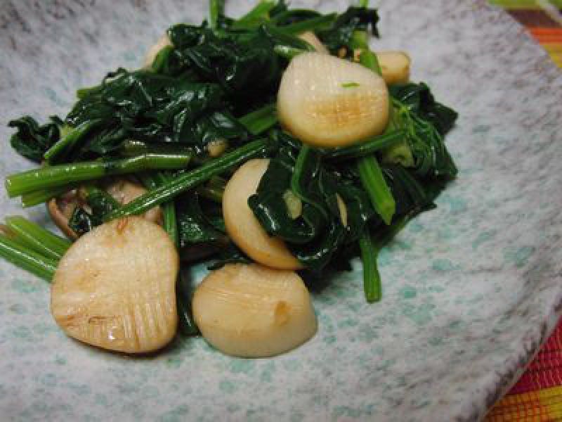 ホタテ風エリンギとほうれん草のバタポン炒め