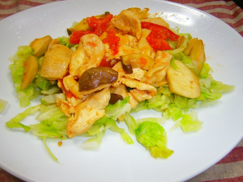 エリンギと鶏肉のトマト炒め