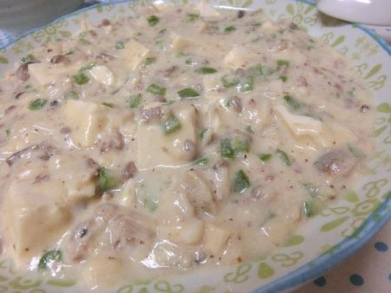 粒マスタードで☆　洋風マーボーきのこ豆腐