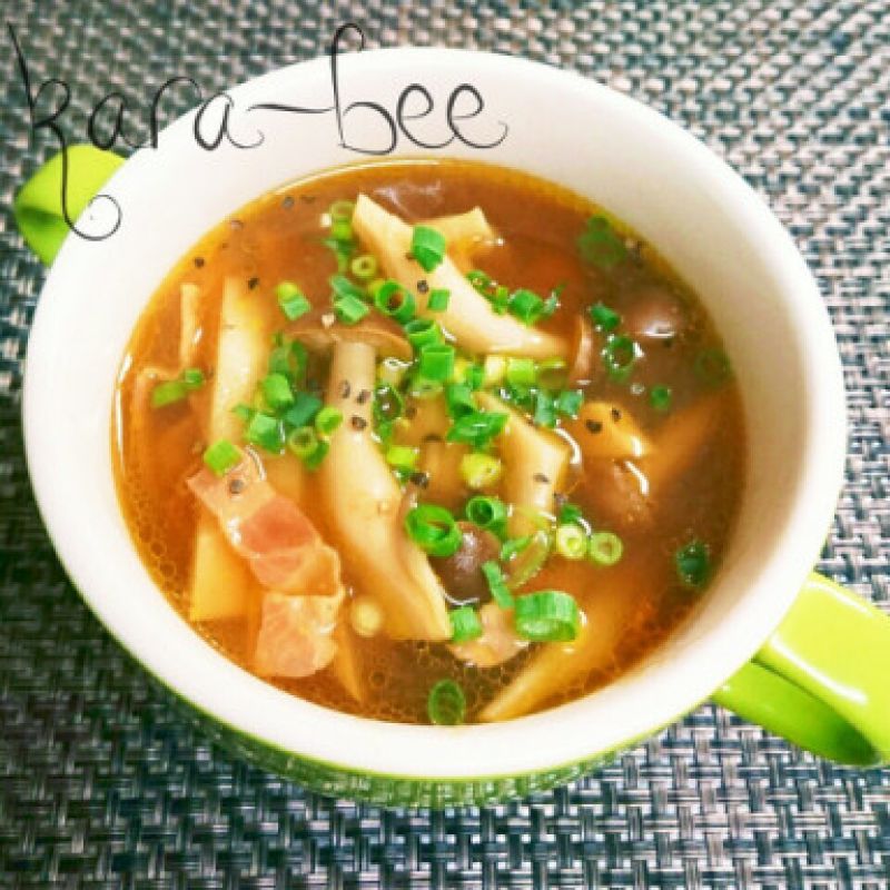 味付け簡単＊ブナシメジと旬たけのこの中華風カレースープ