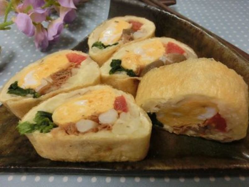 巻き寿司風☆　油揚げで具だくさんのポテサラ巻き