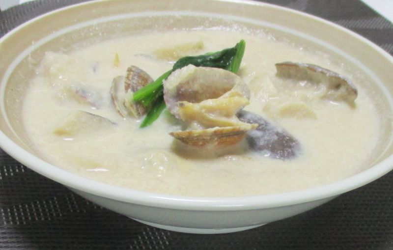 エリンギとあさりの豆乳みぞれ煮