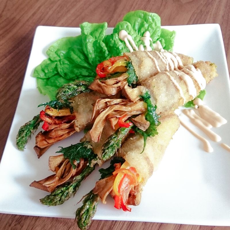 きのことアスパラのブーケ風フライ