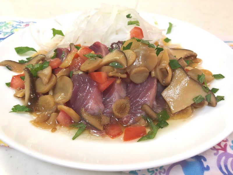 初鰹とイタリアン風エリンギソース♪