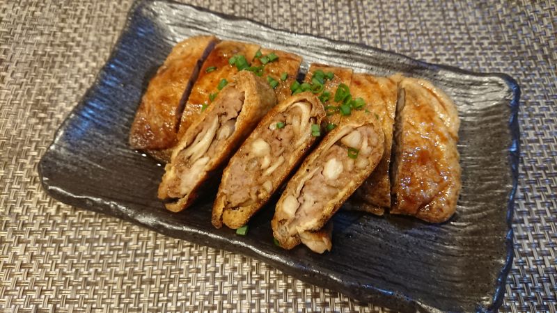 きのこたっぷり 油揚げの肉詰め