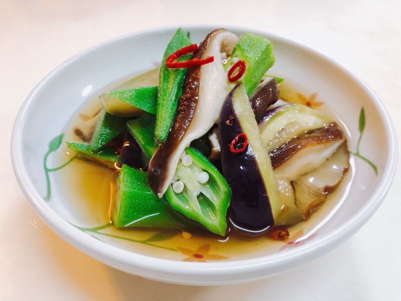 きのこ、茄子、オクラのトロトロ冷やし鉢