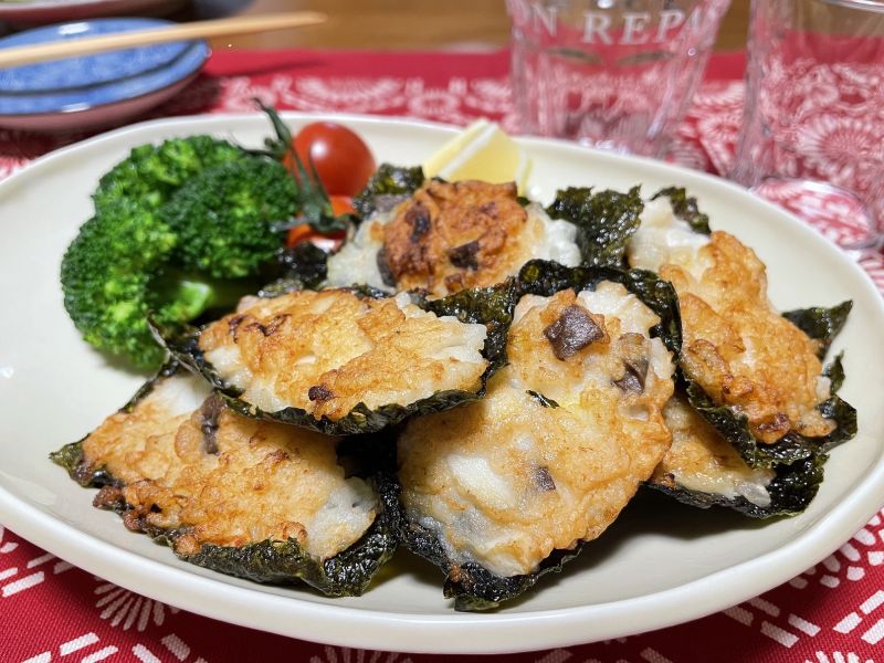 ふわふわ食感！エリンギとエビの磯辺焼き♪