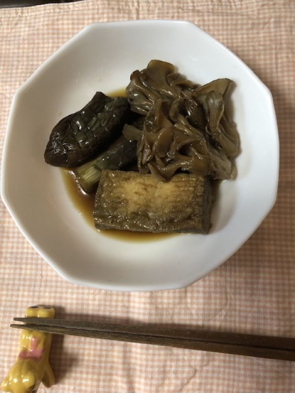 茄子と厚揚げと舞茸の冷製すき焼き風煮