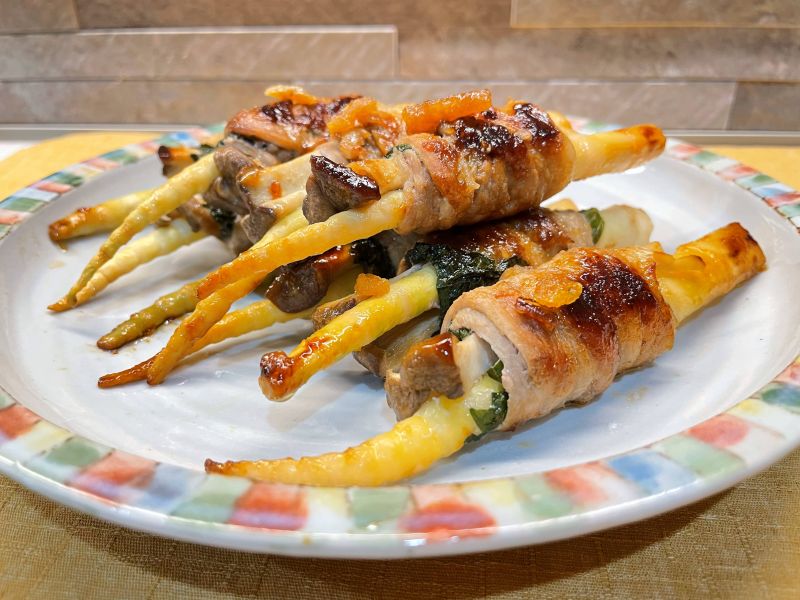エリンギと細タケノコのくるくる肉巻き♪
