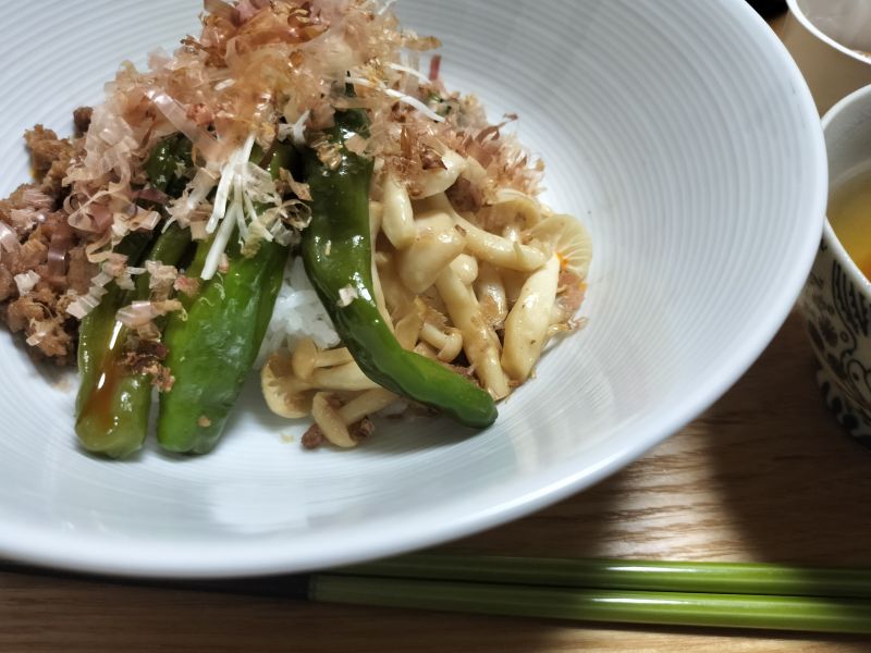 シシトウ香るそぼろ飯