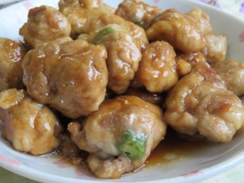 きのこのうま味がじゅわ♪　エリンギとオクラ入り豚こま照り焼き団子