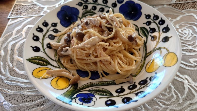 しめじと明太子のクリームパスタ
