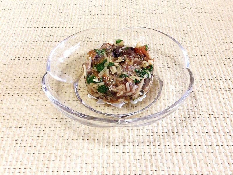 鰹のたたきとえのきのタルタル