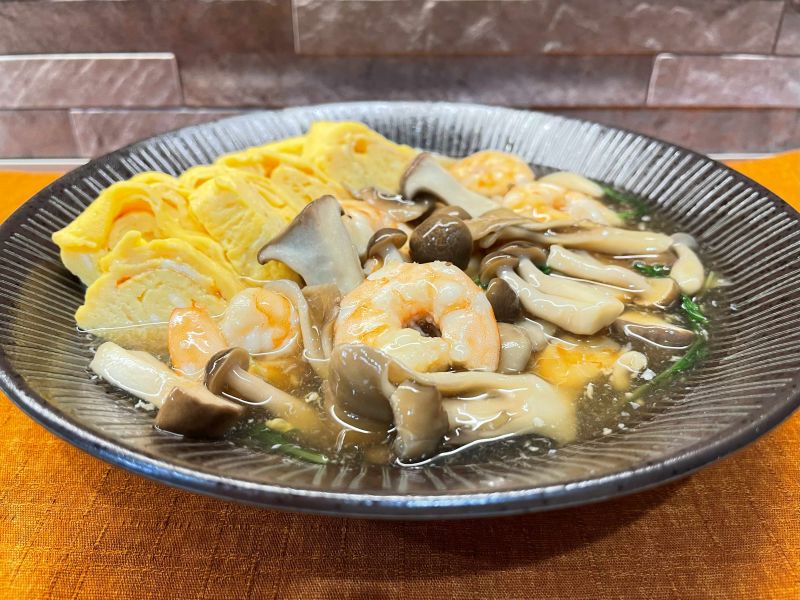 キノコとエビのあんかけ卵焼き♪