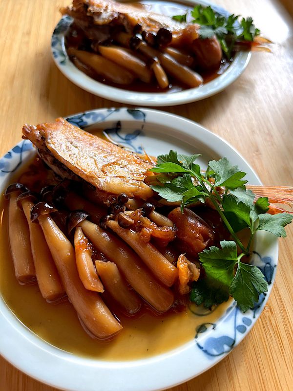 ワンパン♪赤むつとカットしめじの梅煮