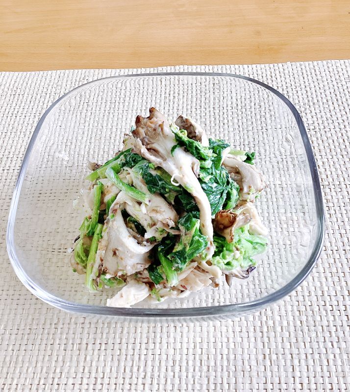 舞茸ササミ菜の花の梅マヨ和え