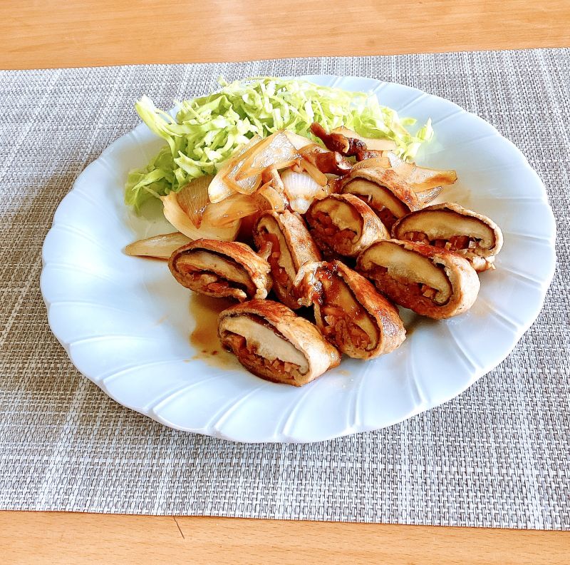 豚椎茸の紅生姜焼き