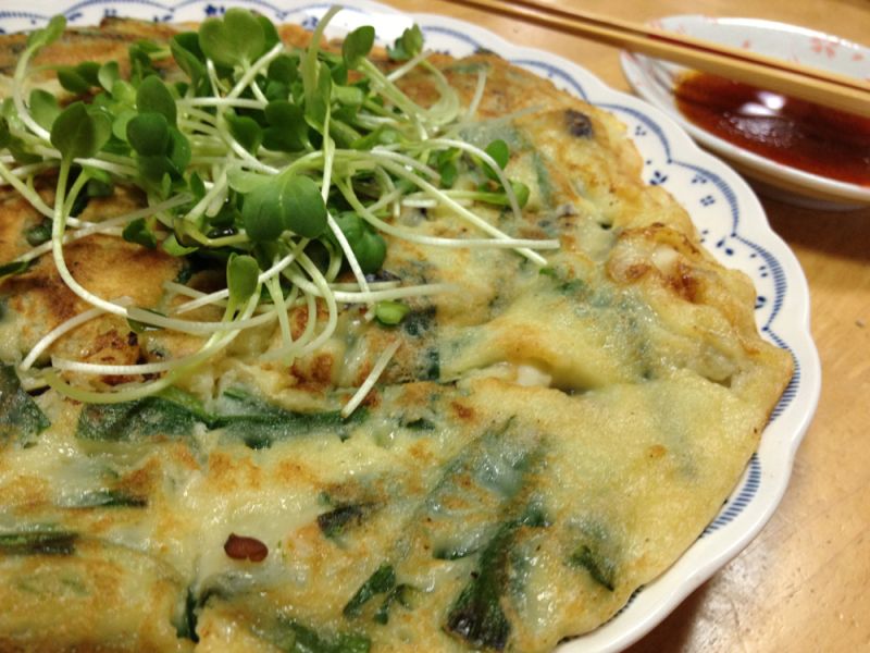 きのことニラのもちもちチヂミ