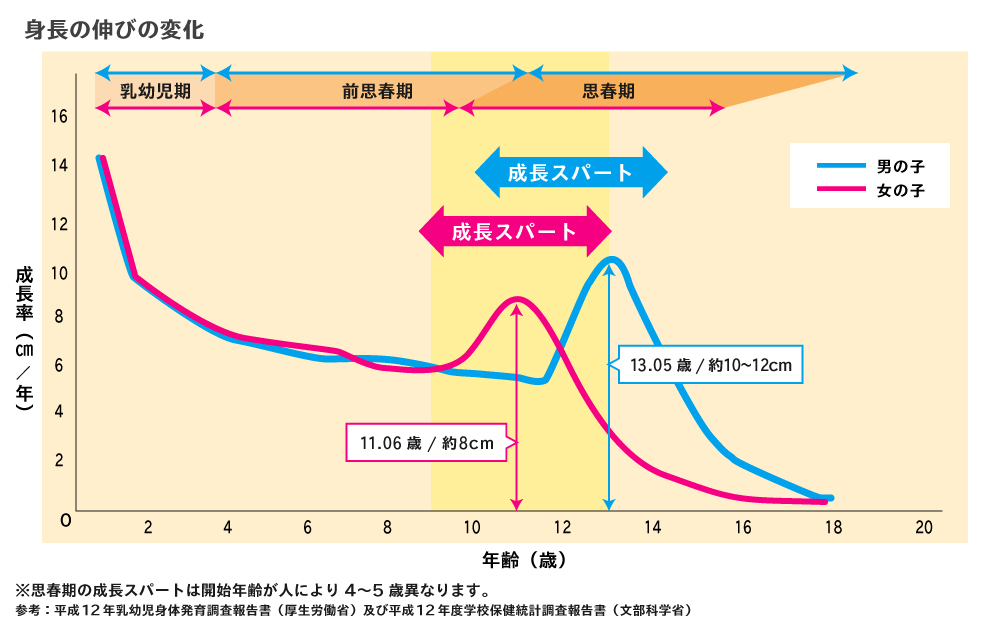 「身長の伸びの変化」