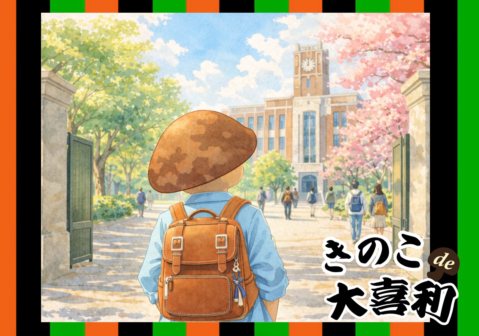 念願の大学に入学を果たしたきのこさん。正門をくぐり、抱いた抱負は？