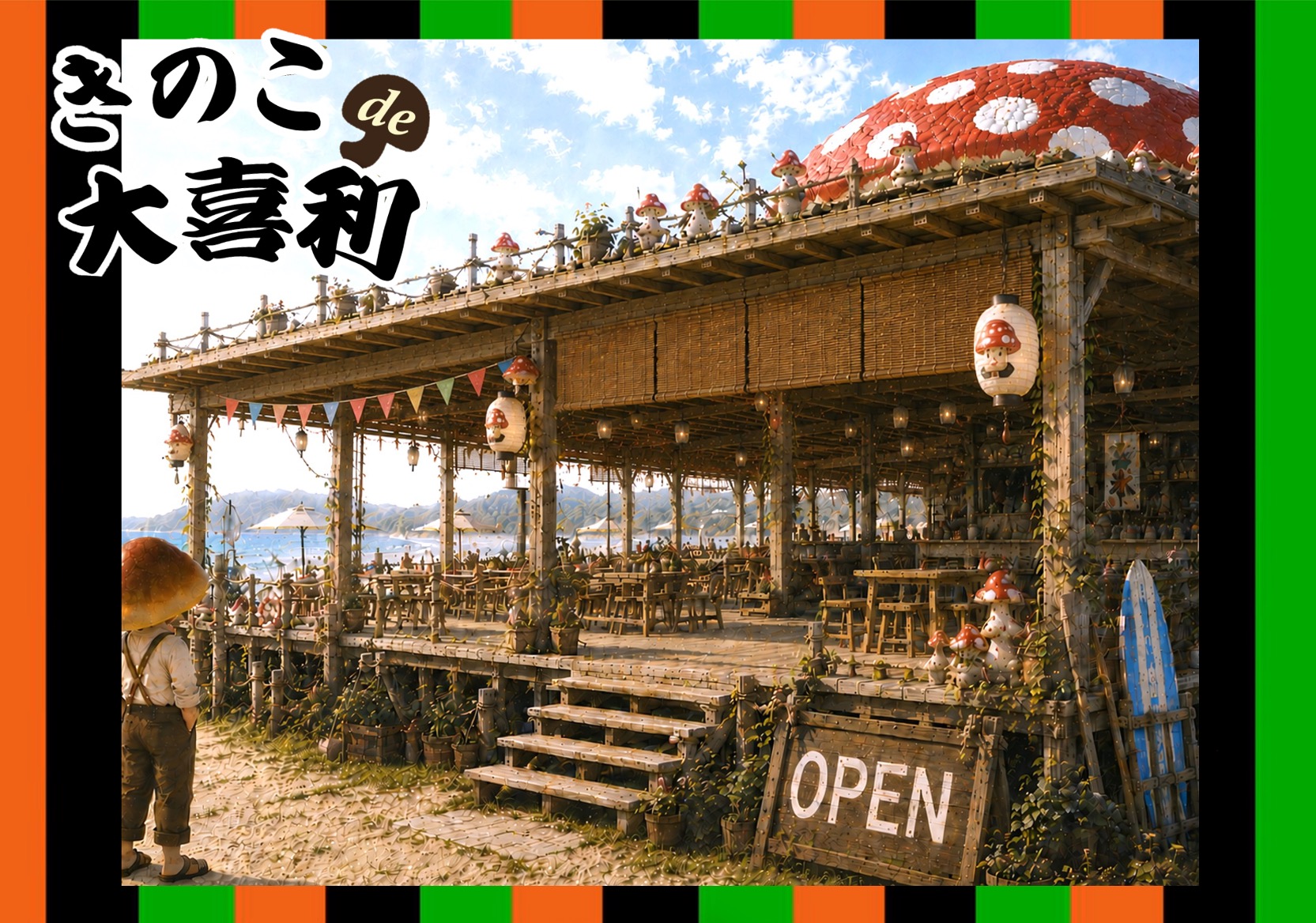夏を待ちきれないきのこさんが一足早く海の家をOPEN！その店名は？