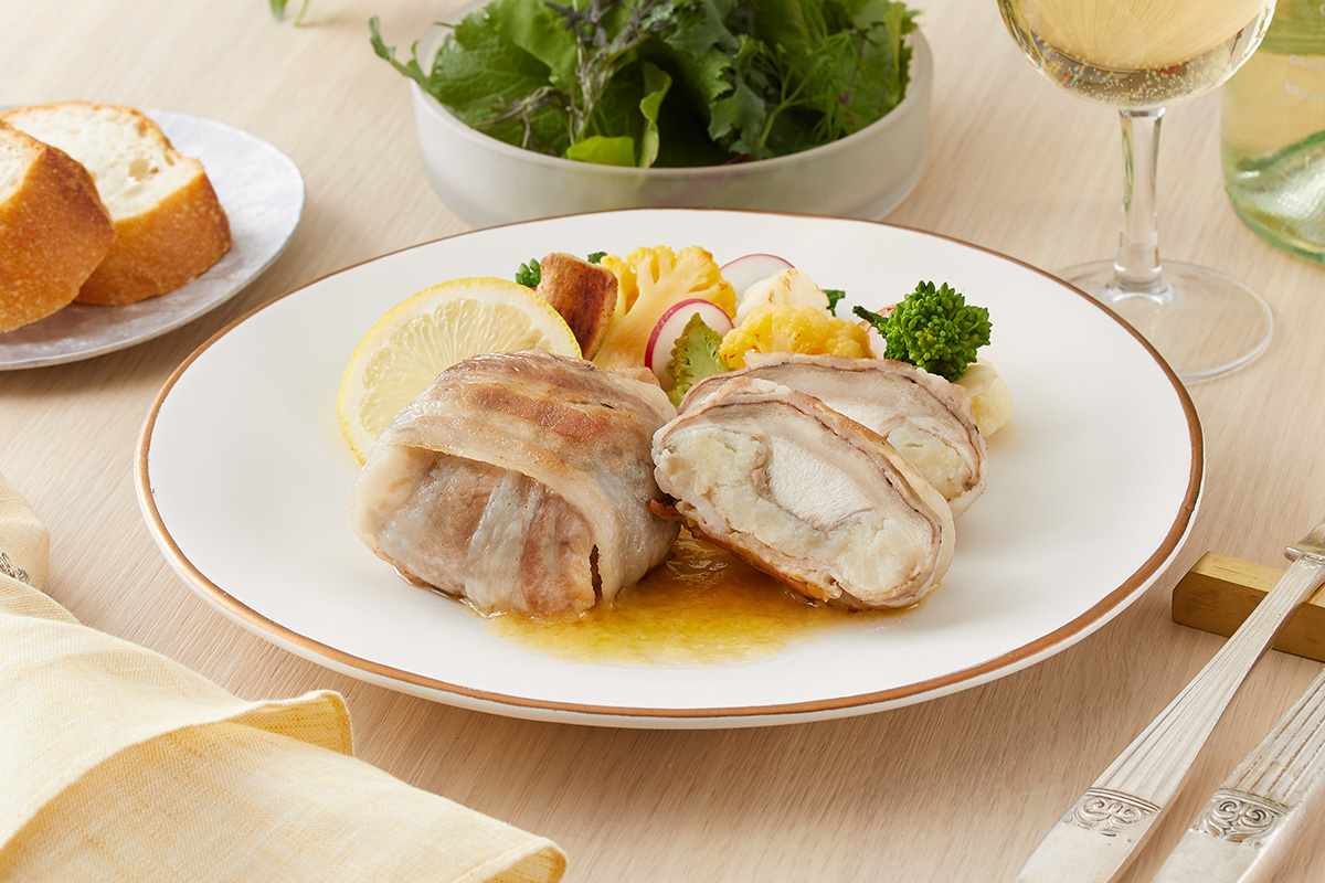 生どんこの豚肉包み焼きレモンバターソース