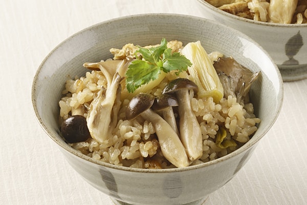 きのことこんがり長ねぎの炊き込みご飯	