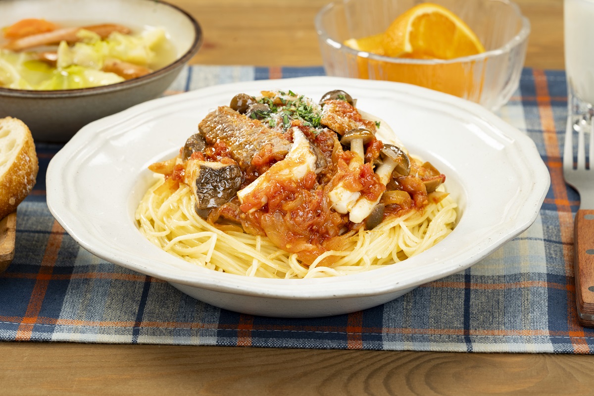 きのこと牛肉のスタミナトマトパスタ