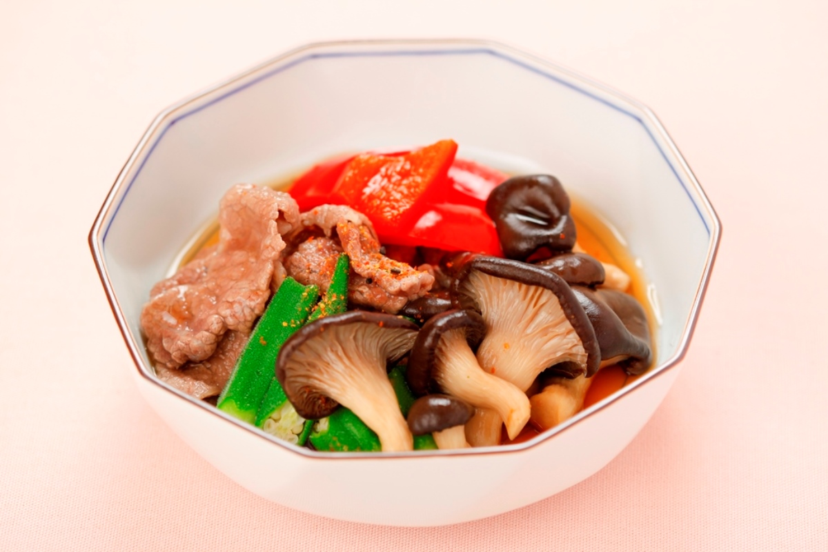 霜降りひらたけと牛肉の七味煮