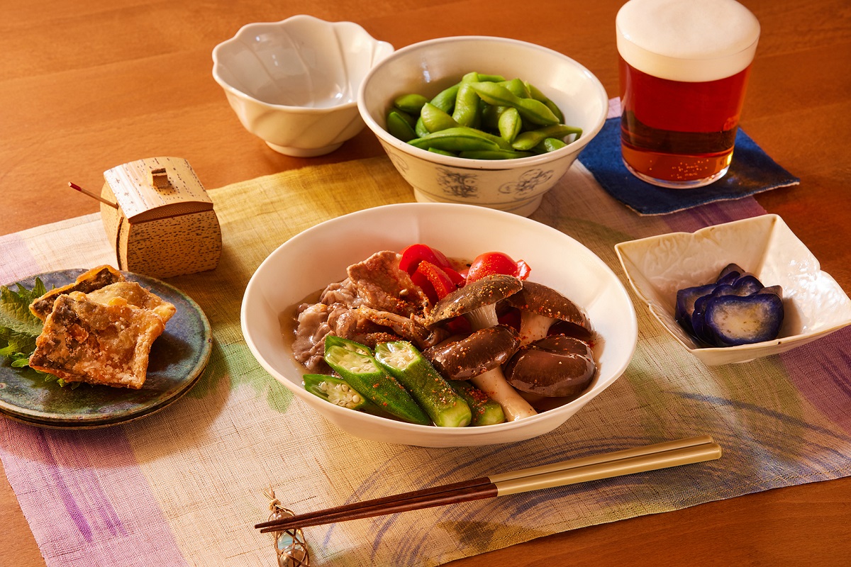 霜降りひらたけと牛肉の七味煮