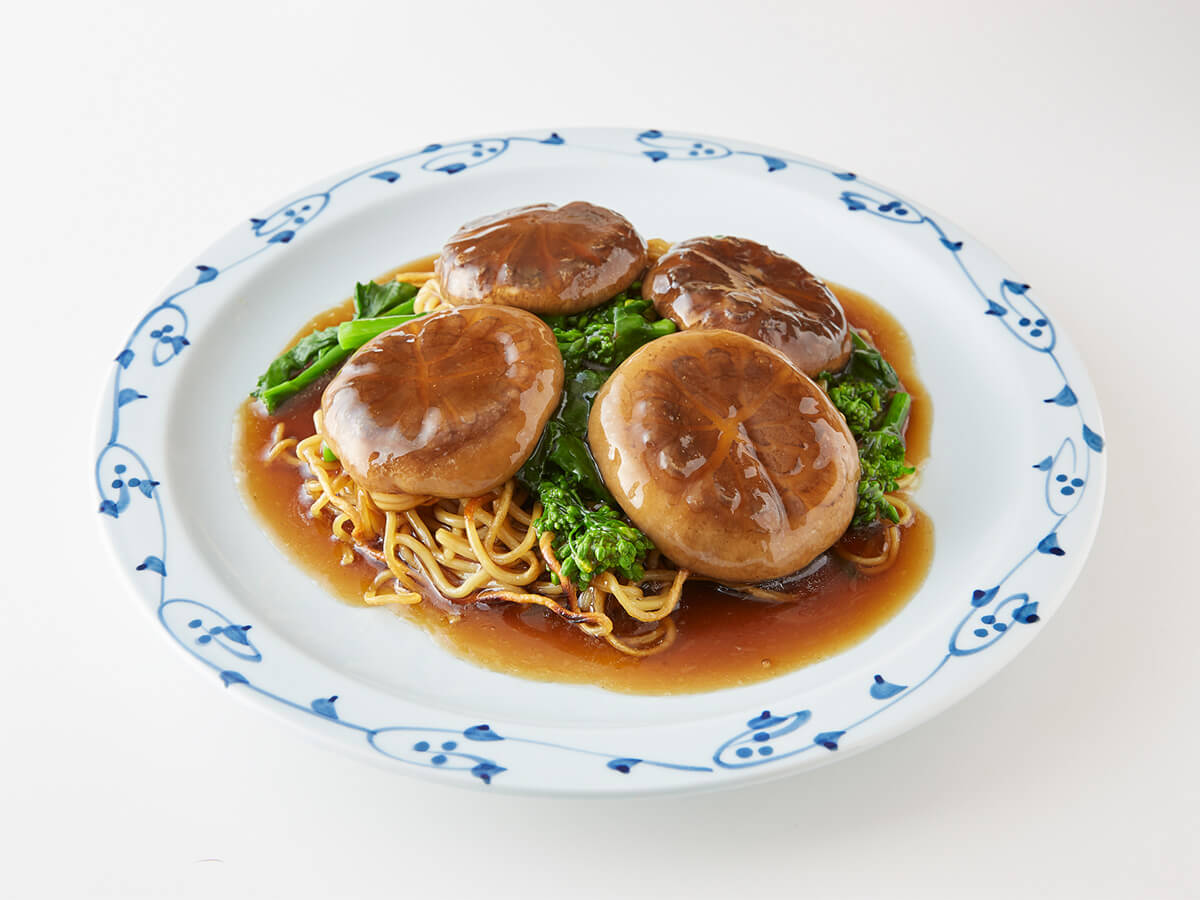 生どんこと菜の花のあんかけ焼きそば